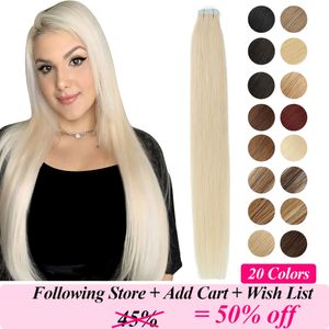 MRSHAIR Tape In Human Hair Extensions Skin Weft Blonde Natural Hair Machine Remy Straight Brown Hair Invisible On Adhesives 20pc