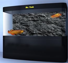 MrTank 3D Effect Zwarte Textuur Aquarium Achtergrond Poster HD Rock Stone Zelfklevende Aquarium Achtergrond Decoraties Y2009174361664