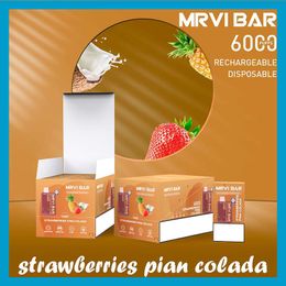 Mrvi Bar 6000 Jetable Vape Pen E Cigarette Dispositif Avec 650 mAh Batterie 13 ml Pod Pré-remplie Catridge rechargeable vs bouffée 9000 eb design