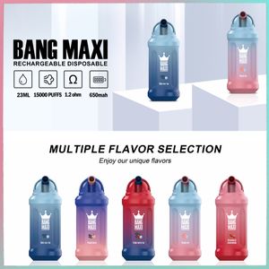 Bang King Maxi 15000 Puff Одноразовый вейп 12K Puffs Аутентичная коробка Elf Box Vapers с сетчатой катушкой Перезаряжаемая батарея 600 мАч Электронные сигареты 0% 2% 3% 5% Испарители с 10 вкусами