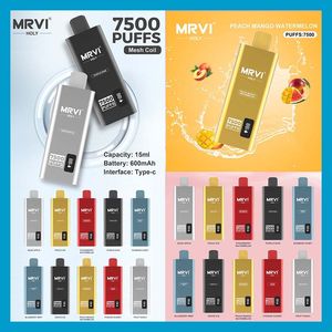 Mrvi Holy 7500 Puffs Jetable Vape Pen E Cigarette Dispositif Avec 600 mAh Batterie 15 ml Pod Pré-remplie Catridge rechargeable Écran Le Plus Chaud Affichage CNC Slick Prime