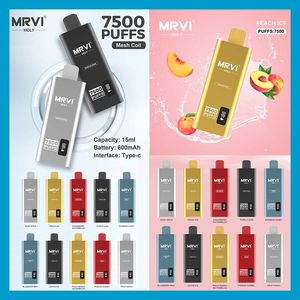 Mrvi Holy 7500 Puffs Jetable Vape Pen E Cigarette Dispositif Avec 600 mAh Batterie 15 ml Pod Pré-remplie Catridge rechargeable NOUVEL Écran D'affichage CNC vs CUVIE Slick