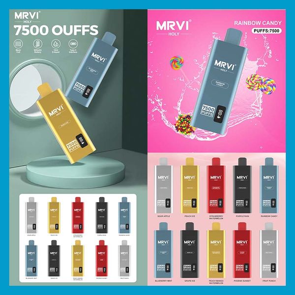 Mrvi Holy 7500 Puffs Jetable Vape Pen E Cigarette Dispositif Avec 600mAh Batterie 15ml Pod Prérempli Catridge rechargeable CNC Slick Extreme Thin