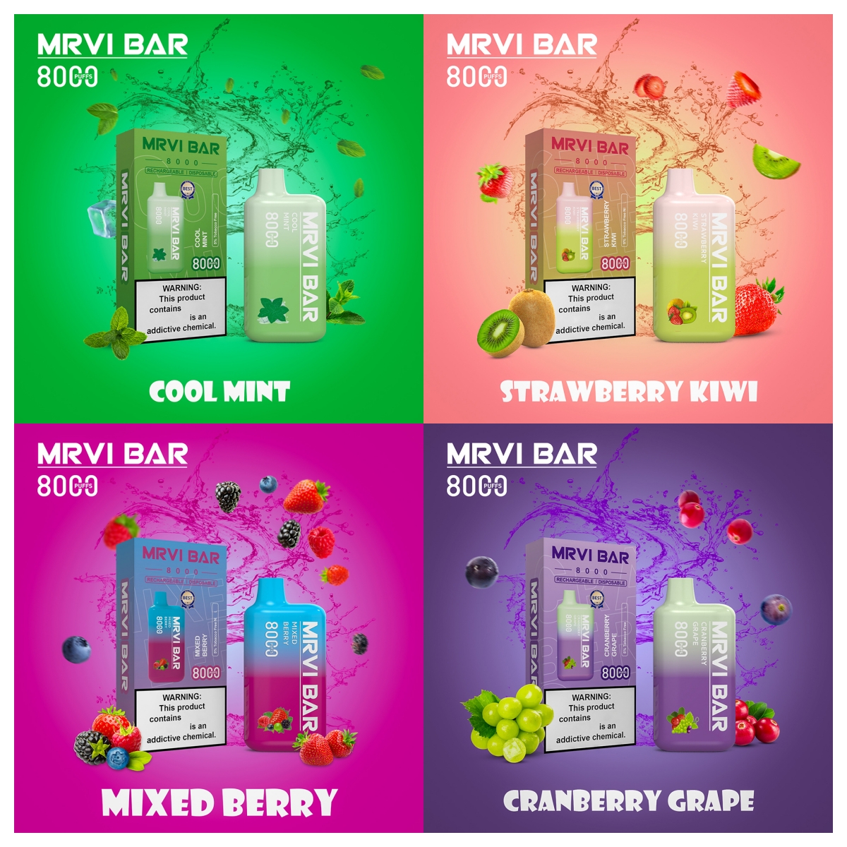 MRVI MR8000 Puffs Disposable Vape Mini Electronic Cigarettes E Cig Mesh coil 16ml e-liquid 650 mah battery RandM 7000