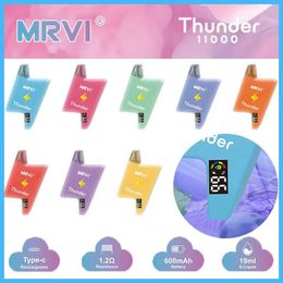 MRVI Thunder 11000 Rookwolken 600 mah Shisha Vapes Wegwerpartikelen Oplaadbare batterij 19 ml Mesh Coil Wegwerpvape met scherm Gratis verzending EU-magazijn