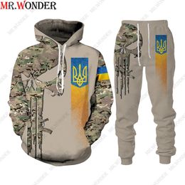 MrWonder Ukrainien Camouflage Style Militaire Imprimé 3D Survêtements Hommes Printemps Sweat À Capuche Costumes Sportswear Mâle Zip Streetwear 240112