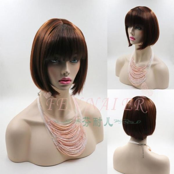 MS Bobo Head Brown Couleur mélangée Qi Liu Short Right Hair Foreign Trade NOUVEAU SAUVEUR LONGE CHAPPE