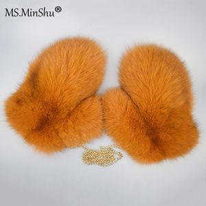 MS.MinShu gants en fourrure de renard véritable | Mitaines en fourrure de renard naturelle, gants d'hiver épais en cuir suédé, gants moelleux unisexes à la mode