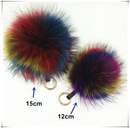 Ms.minshu echte wasbeer pompom sleutelhanger multi kleuren kleurrijke vos bont bal sleutelhanger bont charme voor tas grote pompom