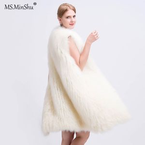MS. MinShu femmes Long Style véritable Gilet de fourrure de renard tricoté à la main manteau de renard légèrement réel Gilet de fourrure Gilet veste de renard
