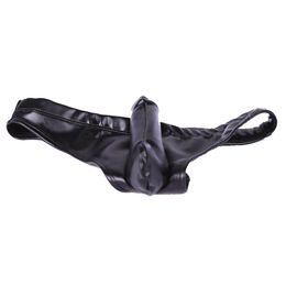 MS Sexy Mannen PU Kunstleer U Bolle Slips Lingerie G-string Gay Latex Micro Mini Korte Bikini Penis Pouch Gay dragen Fetish241n