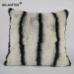 MS Softex – taie d'oreiller en fourrure Rex naturelle, Design Chinchilla, housse de coussin en vraie fourrure, douce, décoration de maison, 11710