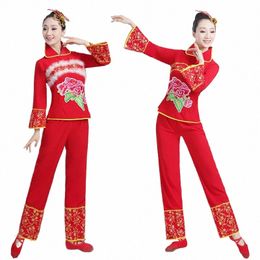 EM.Yangko ropa de rendimiento adulto femenino cuadrado danza etapa danza fan cintura tambor O1VJ #
