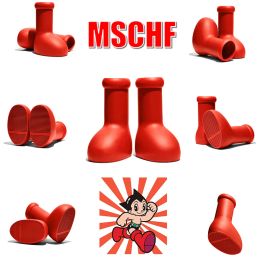 MSCHF Big Boots Red Sneakers Chaussures tendance Designer Astro Boy Boot Cartoon Boots Into Real Fashion Rainboot Knee High Tall Tall Rubber Boot Round Toe Cute Party Boties