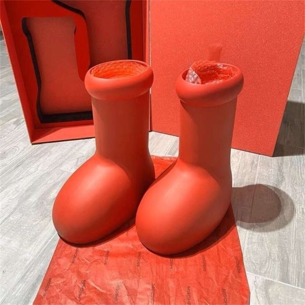 MSCHF bottes hommes femmes pluie bottes rouges fond épais chaussons antidérapants plate-forme en caoutchouc Bootie mode Astro garçon chaussures taille 36-45