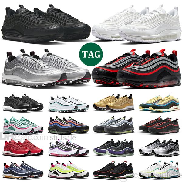 Nike Air Max 97 mujeres de los hombres zapatos al libre Sean Wotherspoon Juego Real bala de plata reflectante instructor para hombre de las zapatillas de deporte 36-45 Bred