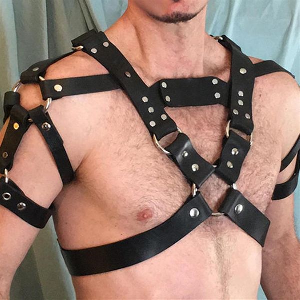 MSemis – harnais de Bondage en cuir pour hommes, clous à rivets en métal, corps, poitrine, épaule, demi-ceinture, Gay bdsm, Cosplay296S