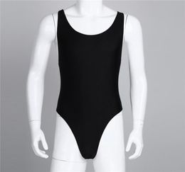 MSemis Men Onepiece High Cut Bodysuit Leotard Singlet Underwear Sleeveless Bodysuit com bojo Thong Leotard with Bulge Pouch New6500182