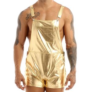 MSEMIS MENS Fashion Shiny Metallic Bib Algemene Suspender Short Prom Club Rave Festival Clothing Jazz Hip Hop Pole Dance Shorts 220621