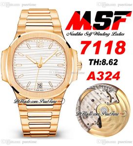 MSF 7118 A324 Automatique Dames Montre Femme Or Rose Argent Cadran Texturé Bracelet En Acier Inoxydable Super Edition Montres Puretime D4