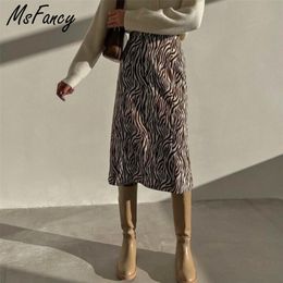 Msfancy, falda a rayas de cebra, moda para mujer, cintura alta, línea a, Midi Jupe Femme, faldas oficiales coreanas para mujer 220401