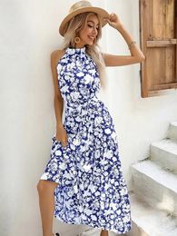 MSFILIA BLOEMEN PRINT HALTER SLEIT SEXY Women Chic Dress Summer Casual Ladies Long Dress 240423