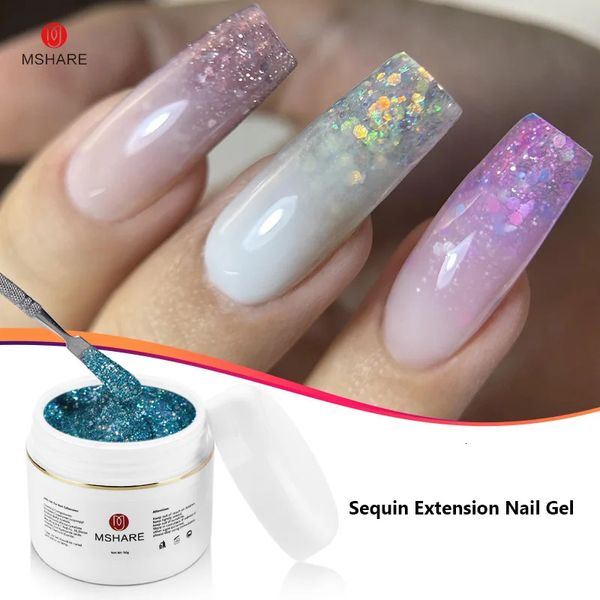 Mshare 50g Sequin Glitter Builder Gel Nail Gel Polony UV LED Nails Extension Glue pour Nail Art 231227