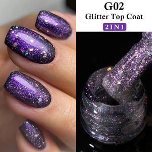 Mshare Purple Glitter Top Coat Gel Polache Chameleon Flakes Geles de uñas Llezas brillantes Sumergen Art 10 ml 30ml 240425