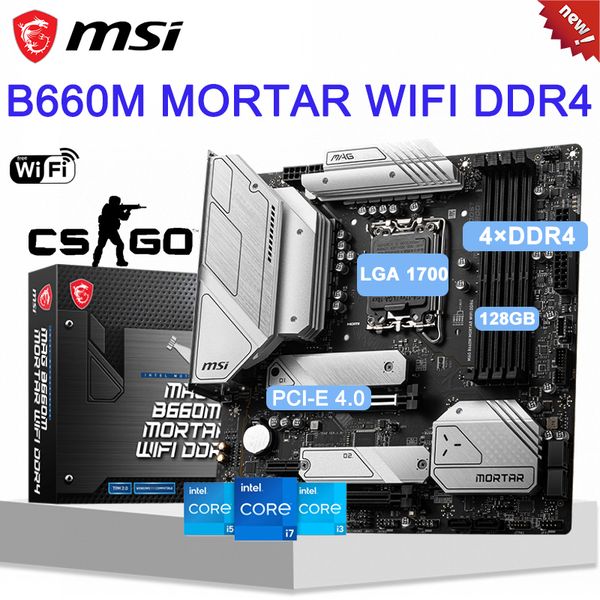 MSI MAG B660M MORTAR WIFI DDR4 placa base LGA 1700 Intel B660 PCI-E 4,0 M.2 CrossFire placa base compatible con Bluetooth 5,2 128GB nuevo