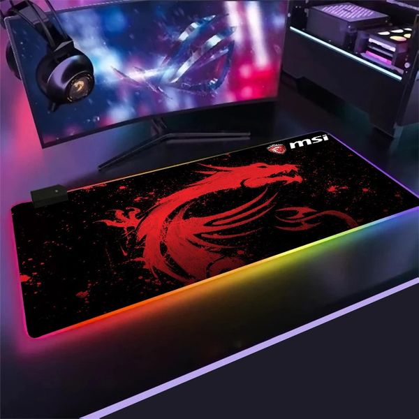 Tapis de souris Msi avec Table d'ordinateur Rgb, grand tapis de Gamer Pc, décoration de bureau Led, accessoires de décoration de jeu