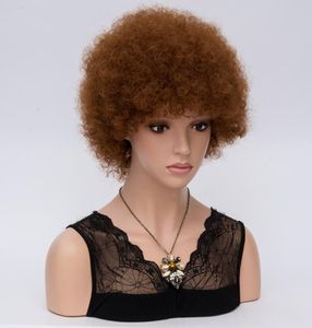 MSIWIGS pelucas Afro rizadas cortas para mujer, peluca de pelo sintético marrón oscuro, pelucas de Cosplay africanas de América 5318148