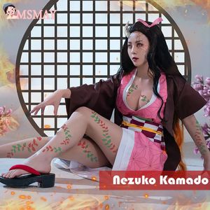 MsMay Nezuko Kamado Cosplay Costume Anime démon Slayer Sexy femmes uniforme Halloween robe ensemble complet avec corne 240110