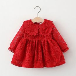 Msnynyco geboren babymeisjes kleren casual kanten jurk met lange mouwen voor babymeisjes kleding 1e verjaardag prinses feestjurken 240319