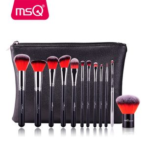 Msq 12 pièces ensemble de pinceaux de maquillage fond de teint en poudre fard à paupières pinceau de maquillage outil de beauté cosmétique professionnel avec étui en cuir Pu