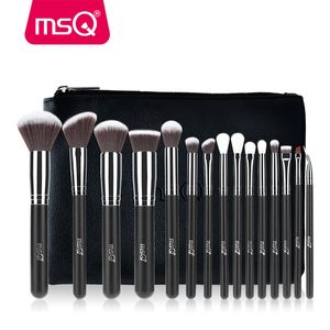 MSQ Professionnel 15 pcs Pinceaux De Maquillage Ensemble Poudre Fondation Fard À Paupières Maquillage Brosse Kit Cosmétiques Cheveux Synthétiques PU Étui En Cuir 220623