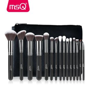 MSQ Professional 15pcs Makeup Brushes Set Powder Foundation Foundation fardés de maquillage Kit Cosmetics Synthetic Hair Pu Leather Case 240311