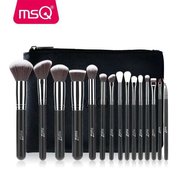 MSQ Professional 15pcs Makeup Brushes Set Powder Foundation Foundation fardés de maquillage Kit Cosmetics Synthetic Hair Pu Leather Case 240323