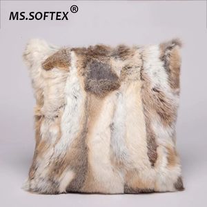 MSSOftex Natural Fur Cushion Cover Home Decoration Home Vérite Rabbit Case Patchwork 231221