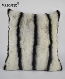 MSSOFTEX NATUURLIJKE REX FUR -kussensloop Chinchilla Design Real Fur Cushion Cover Soft Pillow Bus Homes Decoratie16632399