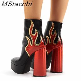 Mstacchi Marque Designer Couleurs Mixtes Femmes Bottes Courtes Flamme Fermeture Éclair-Sid Plateforme Botte Sexy Dames Chaussures Zapatos De Mujer Zapatos 210911