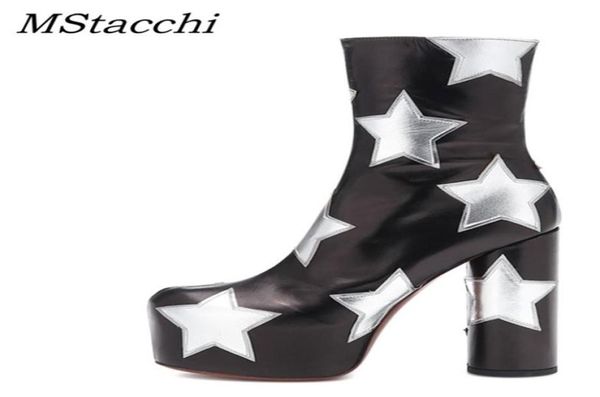 Mstacchi plate-forme bottines pour femmes Star imprimé de luxe vraiment en cuir talons hauts Chaussures femme talons ronds botines mujer 2011052995380