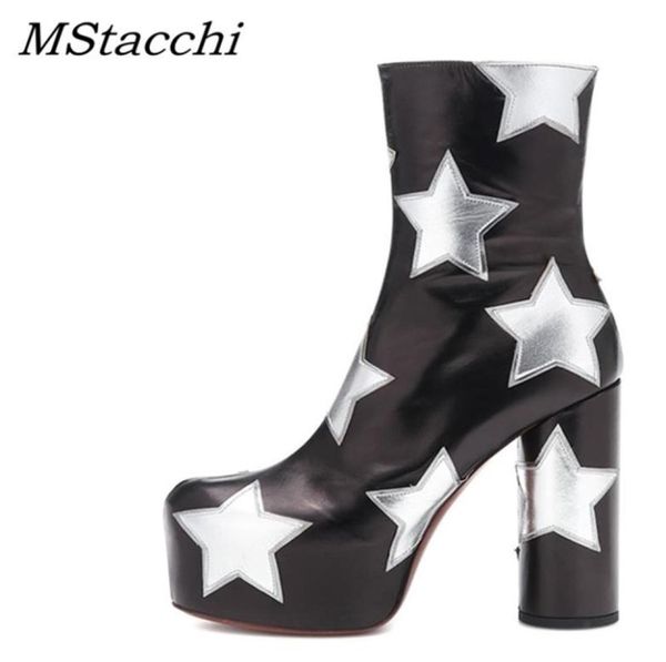 Mstacchi plate-forme bottines pour femmes Star imprimé de luxe vraiment en cuir talons hauts chaussures femme rond talons botines mujer 2011052662135