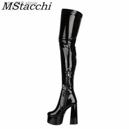 Mstacchi dij dames glinsteren octrooi lederen platform sexy solid color hakken schoenen dames high boots t230824 09cd9 s