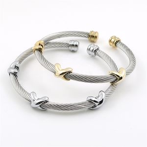 MSX Encantos clásicos Brazalete de acero inoxidable Pulsera Estrella de mar Punk Cable Twist Wire Stripe Wedding Party Joyería Accesorio 220716