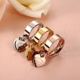 MSX Forever Love anneaux de mariage gravé grand coeur étiquette en acier inoxydable bague avec breloque couleur or Rose amant anneau pour les femmes