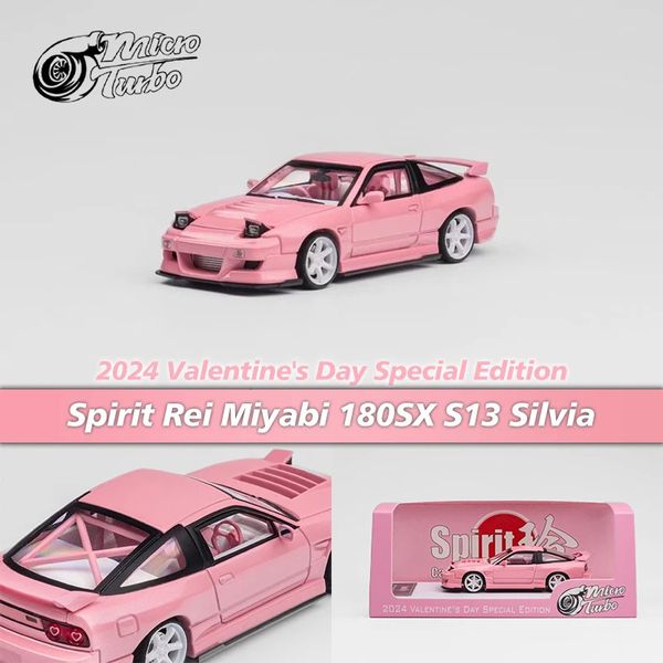 MT en stock 1 64 Spirit Rei Miyabi 180SX S13 Silvia Saint-Valentin Métallique rose Diecast Diorama Car Model Toys Microturbo 240402