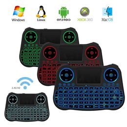 MT08 Mini teclado 2.4G Teclado inalámbrico 7 colores retroiluminado Control remoto Engilsh Touchpad para Android TV Box PK i8