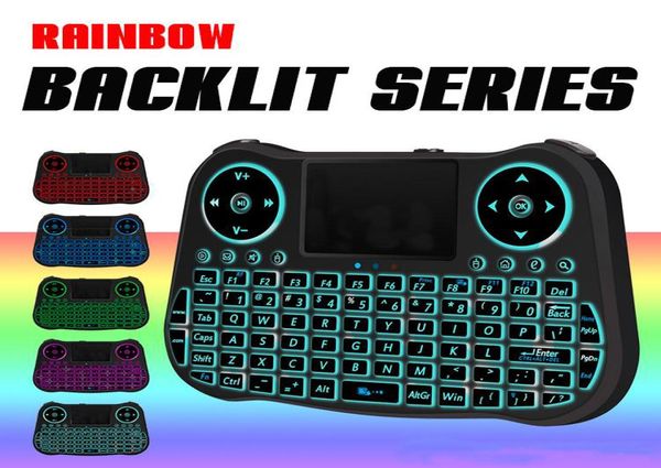 MT08 Mini teclado 24G Air Mouse inalámbrico 7 colores retroiluminado panel táctil de mano 92 teclas control remoto recargable 3393382