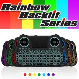 MT08 Rainbow Backlit Mini Draadloze Toetsenbord TouchPad 2.4GHZ Luchtmuis TV Box Computer