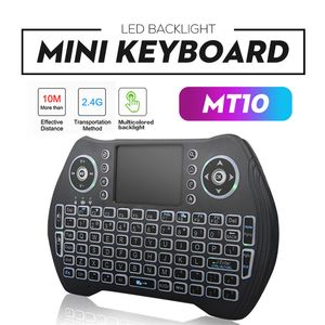 MT10 clavier sans fil Air Mouse batterie au Lithium pavé tactile portable 3 couleurs rétro-éclairé 2.4G pavé tactile sans fil pour lecteur multimédia Android TV BOX accessoires